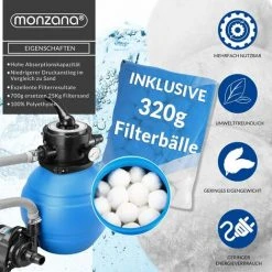 MONZANA Pompe Filtre à Sable 4.500 L/h Système Filtration Piscine Boules Filtrantes 320g -Accessoire Piscine 33350652 3