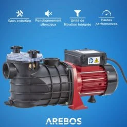 AREBOS Pompe De Filtration Pour Piscine 11.000l/h | Filtre à Sable | 600W | Fonctionnement Silencieux | Sans Entretien - Noir / Rouge -Accessoire Piscine 56096355 5