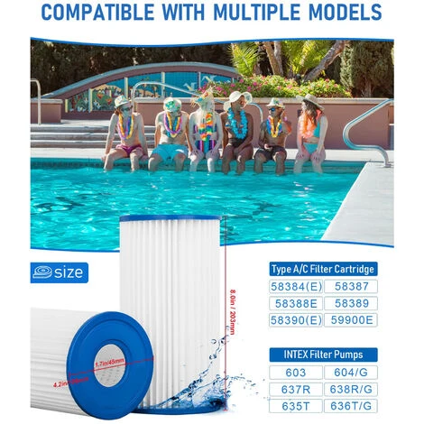 LIFCAUSAL Filtre De Piscine A Ou C (29000e/59900e) Pour Pompe De Piscine INTEX, Lot De 6 Cartouches De Filtre De Piscine, Filtres De Piscine De Type A/C Compatibles Avec Bestway, Piscines Hors Sol Summer Waves Et Pompes (blanc) 2 LIFCAUSAL Filtre De Piscine A Ou C (29000e/59900e) Pour Pompe De Piscine INTEX, Lot De 6 Cartouches De Filtre De Piscine, Filtres De Piscine De Type A/C Compatibles Avec Bestway, Piscines Hors Sol Summer Waves Et Pompes (blanc) – Image 2