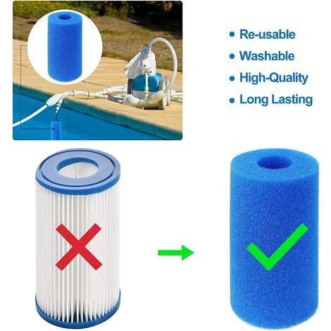 JUNJUN Éponge Filtrante De Type A, Lot De 6 Filtres De Piscine En Mousse À Cartouche, Outil De Nettoyage D'Éponge Filtrante Lavable Réutilisable Pour Intex Type A 5 JUNJUN Éponge Filtrante De Type A, Lot De 6 Filtres De Piscine En Mousse À Cartouche, Outil De Nettoyage D'Éponge Filtrante Lavable Réutilisable Pour Intex Type A – Image 5